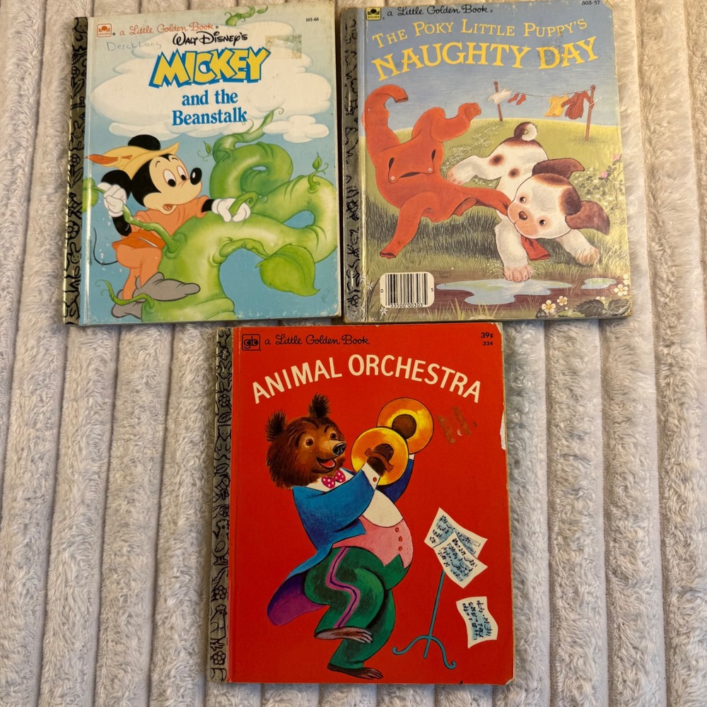 Vintage Little Golden Books Lot of 3 Mickey Poky Little Puppy Animal Orchestra